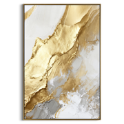 "Bold Gold Fault Relief" - Modern Heavy Impasto Abstract Artwork | Gold & White Palette Knife Painting | Luxury Vertical Wall Art #Q 121