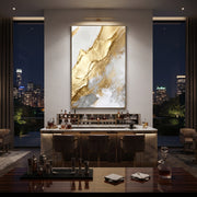 "Bold Gold Fault Relief" - Modern Heavy Impasto Abstract Artwork | Gold & White Palette Knife Painting | Luxury Vertical Wall Art #Q 121