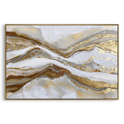 "Mountain Vein Horizon Relief" - Modern Heavy Impasto Landscape Artwork | White & Gold Palette Knife Painting | Luxury Horizontal Wall Art #Q 122