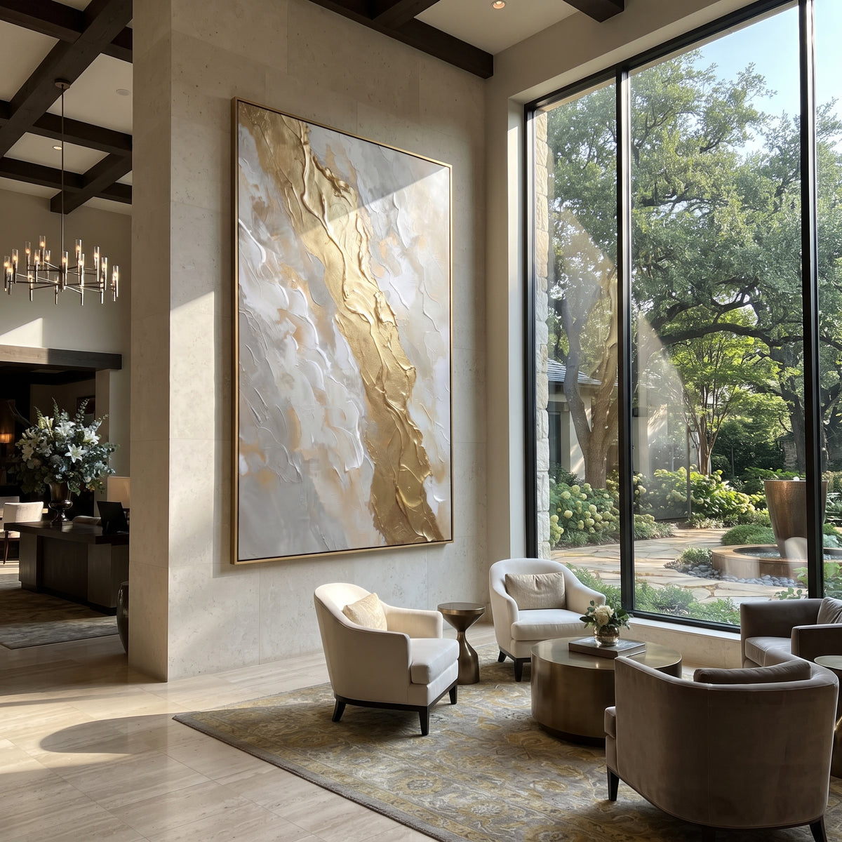 "Broken Gold Slab Relief" - Modern Heavy Impasto Abstract Artwork | Gold & Grey Palette Knife Painting | Luxury Vertical Wall Art #Q 123