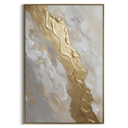 "Broken Gold Slab Relief" - Modern Heavy Impasto Abstract Artwork | Gold & Grey Palette Knife Painting | Luxury Vertical Wall Art #Q 123