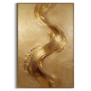 "Golden Serpent Brush Relief" - Modern Heavy Impasto Abstract Artwork | Gold & Beige Palette Knife Painting | Luxury Vertical Wall Art #Q 124
