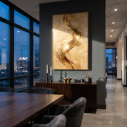"Golden Serpent Brush Relief" - Modern Heavy Impasto Abstract Artwork | Gold & Beige Palette Knife Painting | Luxury Vertical Wall Art #Q 124
