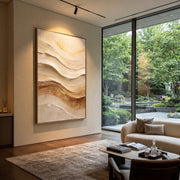 "Soft Taupe Layer Relief" - Modern Heavy Impasto Abstract Artwork | Beige & White Palette Knife Painting | Luxury Vertical Wall Art #Q 125