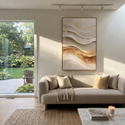 "Soft Taupe Layer Relief" - Modern Heavy Impasto Abstract Artwork | Beige & White Palette Knife Painting | Luxury Vertical Wall Art #Q 125