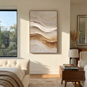 "Soft Taupe Layer Relief" - Modern Heavy Impasto Abstract Artwork | Beige & White Palette Knife Painting | Luxury Vertical Wall Art #Q 125