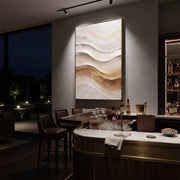 "Soft Taupe Layer Relief" - Modern Heavy Impasto Abstract Artwork | Beige & White Palette Knife Painting | Luxury Vertical Wall Art #Q 125