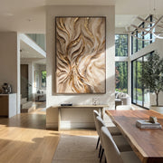 "Blooming Gold Vein Relief" - Modern Heavy Impasto Abstract Artwork | White & Gold Palette Knife Painting | Luxury Vertical Wall Art #Q 126