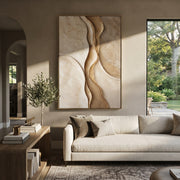 "Narrow Sand Channel Relief" - Modern Heavy Impasto Abstract Artwork | Beige & White Palette Knife Painting | Luxury Vertical Wall Art #Q 127