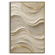 "Cream Ripple Field Relief" - Modern Heavy Impasto Ocean Wave Seascape | White & Beige Palette Knife Painting | Luxury Vertical Wall Art #Q 128