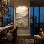 "Cream Ripple Field Relief" - Modern Heavy Impasto Ocean Wave Seascape | White & Beige Palette Knife Painting | Luxury Vertical Wall Art #Q 128