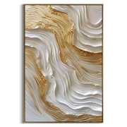 "Gilded White Cascade Relief" - Modern Heavy Impasto Abstract Artwork | White & Gold Palette Knife Painting | Luxury Vertical Wall Art #Q 129