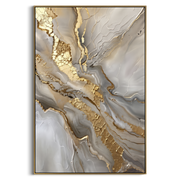 "Grey Marble Gold Fracture Relief" - Modern Heavy Impasto Abstract Artwork | Grey & Gold Palette Knife Painting | Luxury Vertical Wall Art #Q 130
