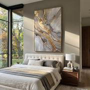 "Grey Marble Gold Fracture Relief" - Modern Heavy Impasto Abstract Artwork | Grey & Gold Palette Knife Painting | Luxury Vertical Wall Art #Q 130