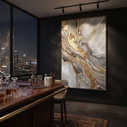 "Grey Marble Gold Fracture Relief" - Modern Heavy Impasto Abstract Artwork | Grey & Gold Palette Knife Painting | Luxury Vertical Wall Art #Q 130