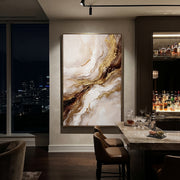 "Dark Amber Gold Rift Relief" - Modern Heavy Impasto Abstract Artwork | White & Brown Palette Knife Painting | Luxury Vertical Wall Art #Q 131