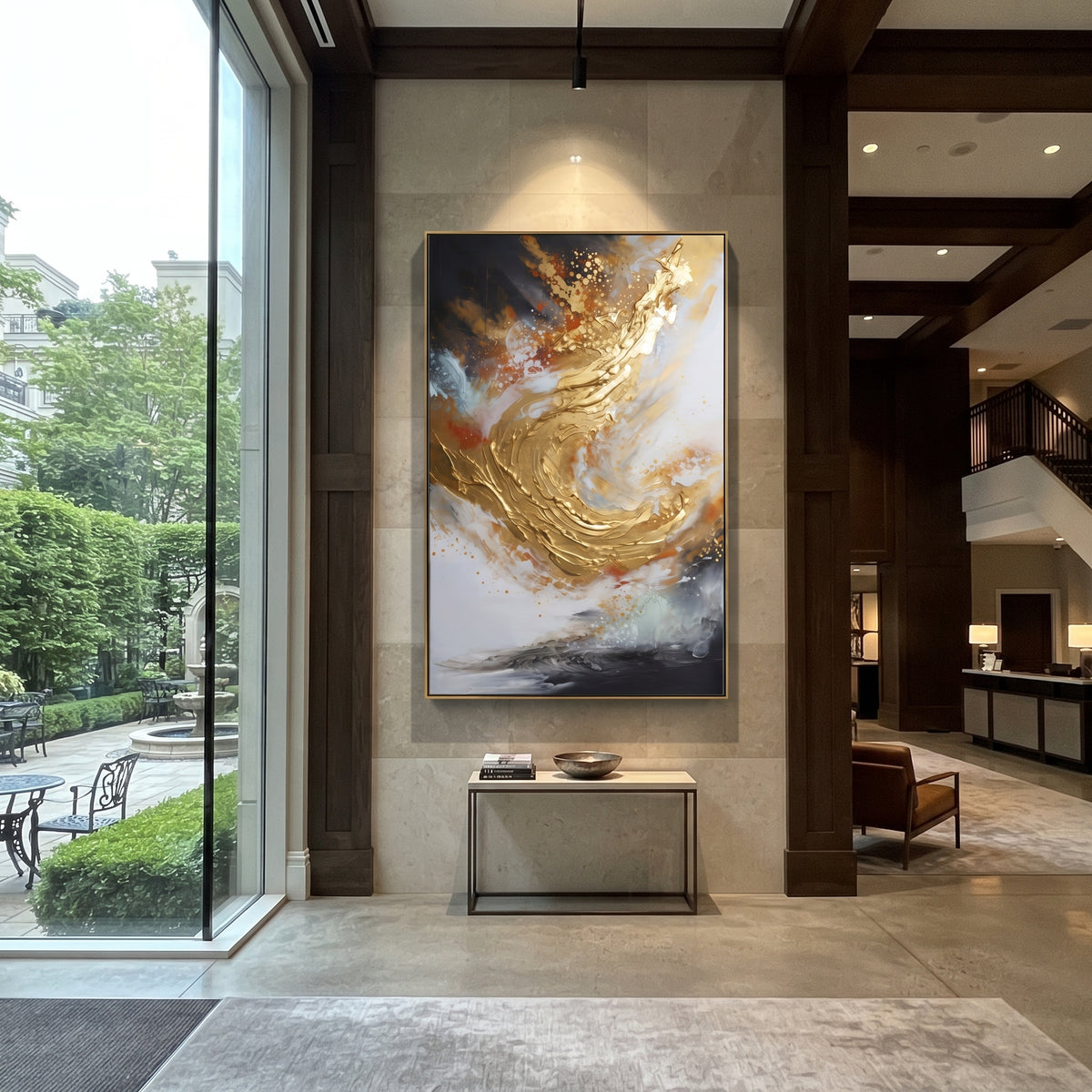 "Midnight Gold Surge Relief" - Modern Heavy Impasto Abstract Artwork | Black & Gold Palette Knife Painting | Luxury Vertical Wall Art #Q 132