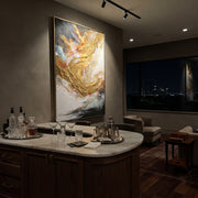 "Midnight Gold Surge Relief" - Modern Heavy Impasto Abstract Artwork | Black & Gold Palette Knife Painting | Luxury Vertical Wall Art #Q 132