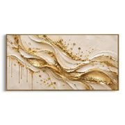 "Gold Splatter River Relief" - Modern Heavy Impasto Landscape Artwork | White & Gold Palette Knife Painting | Luxury Horizontal Wall Art #Q 133