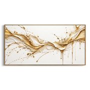 "Champagne Splash Line Relief" - Modern Heavy Impasto Ocean Wave Seascape | White & Gold Palette Knife Painting | Luxury Horizontal Wall Art #Q 134