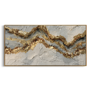 "Grey Stone Gold Fault Relief" - Modern Heavy Impasto Geometric Abstract | Grey & Gold Palette Knife Painting | Luxury Horizontal Wall Art #Q 136