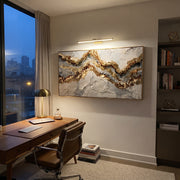 "Grey Stone Gold Fault Relief" - Modern Heavy Impasto Geometric Abstract | Grey & Gold Palette Knife Painting | Luxury Horizontal Wall Art #Q 136