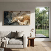"Curved Ribbon Current Relief" - Modern Heavy Impasto Topographic Abstract | White & Beige Palette Knife Painting | Luxury Horizontal Wall Art #Q 137