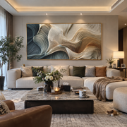 "Curved Ribbon Current Relief" - Modern Heavy Impasto Topographic Abstract | White & Beige Palette Knife Painting | Luxury Horizontal Wall Art #Q 137