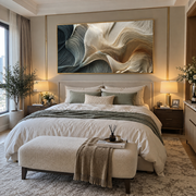 "Curved Ribbon Current Relief" - Modern Heavy Impasto Topographic Abstract | White & Beige Palette Knife Painting | Luxury Horizontal Wall Art #Q 137