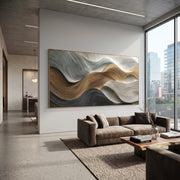 "Tactile Plaster Fold Relief" - Modern Heavy Impasto Topographic Abstract | White & Beige Palette Knife Painting | Luxury Horizontal Wall Art #Q 138