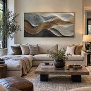 "Tactile Plaster Fold Relief" - Modern Heavy Impasto Topographic Abstract | White & Beige Palette Knife Painting | Luxury Horizontal Wall Art #Q 138