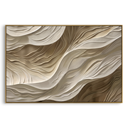 "Ribboned Sand Ripple Relief" - Modern Heavy Impasto Topographic Abstract | Beige & White Palette Knife Painting | Luxury Horizontal Wall Art #Q 139