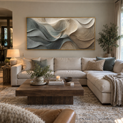 "Ivory Soft Ridge Relief" - Modern Heavy Impasto Landscape Artwork | White & Beige Palette Knife Painting | Luxury Horizontal Wall Art #Q 140