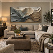 "Ivory Soft Ridge Relief" - Modern Heavy Impasto Landscape Artwork | White & Beige Palette Knife Painting | Luxury Horizontal Wall Art #Q 140