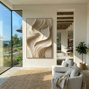 "Shell Folded Shore Relief" - Modern Heavy Impasto Topographic Abstract | Beige & White Palette Knife Painting | Luxury Vertical Wall Art #Q 141