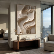 "Shell Folded Shore Relief" - Modern Heavy Impasto Topographic Abstract | Beige & White Palette Knife Painting | Luxury Vertical Wall Art #Q 141