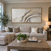 "Folded Ivory Swell Relief" - Modern Heavy Impasto Topographic Abstract | White & Beige Palette Knife Painting | Luxury Horizontal Wall Art #Q 142