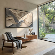 "Rippling Wind Line Relief" - Modern Heavy Impasto Topographic Abstract | White & Beige Palette Knife Painting | Luxury Horizontal Wall Art #Q 143