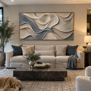 "Rippling Wind Line Relief" - Modern Heavy Impasto Topographic Abstract | White & Beige Palette Knife Painting | Luxury Horizontal Wall Art #Q 143