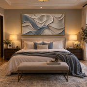 "Rippling Wind Line Relief" - Modern Heavy Impasto Topographic Abstract | White & Beige Palette Knife Painting | Luxury Horizontal Wall Art #Q 143