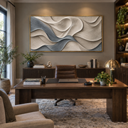 "Rippling Wind Line Relief" - Modern Heavy Impasto Topographic Abstract | White & Beige Palette Knife Painting | Luxury Horizontal Wall Art #Q 143