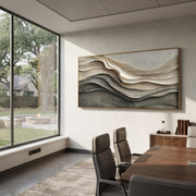 "Terraced Layered Wave Relief" - Modern Heavy Impasto Ocean Wave Seascape | White & Beige Palette Knife Painting | Luxury Horizontal Wall Art #Q 145