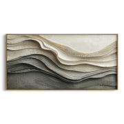 "Terraced Layered Wave Relief" - Modern Heavy Impasto Ocean Wave Seascape | White & Beige Palette Knife Painting | Luxury Horizontal Wall Art #Q 145