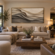 "Terraced Layered Wave Relief" - Modern Heavy Impasto Ocean Wave Seascape | White & Beige Palette Knife Painting | Luxury Horizontal Wall Art #Q 145
