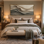 "Terraced Layered Wave Relief" - Modern Heavy Impasto Ocean Wave Seascape | White & Beige Palette Knife Painting | Luxury Horizontal Wall Art #Q 145
