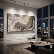 "Gilded Silk Contour Relief" - Modern Heavy Impasto Topographic Abstract | White & Beige Palette Knife Painting | Luxury Horizontal Wall Art #Q 146
