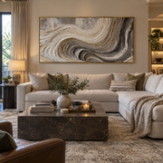 "Gilded Silk Contour Relief" - Modern Heavy Impasto Topographic Abstract | White & Beige Palette Knife Painting | Luxury Horizontal Wall Art #Q 146
