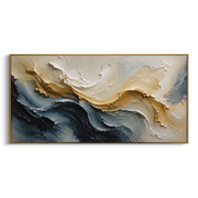 "Ridge Cream Current Relief" - Modern Heavy Impasto Landscape Artwork | White & Beige Palette Knife Painting | Luxury Horizontal Wall Art #Q 147