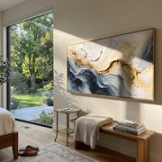 "Ridge Cream Current Relief" - Modern Heavy Impasto Landscape Artwork | White & Beige Palette Knife Painting | Luxury Horizontal Wall Art #Q 147