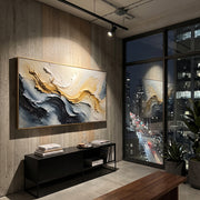 "Ridge Cream Current Relief" - Modern Heavy Impasto Landscape Artwork | White & Beige Palette Knife Painting | Luxury Horizontal Wall Art #Q 147